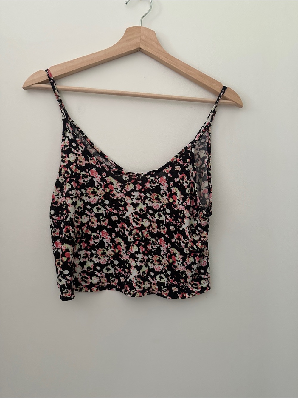 Divided Black Floral Spaghetti Strap Cami with Pink & White Print